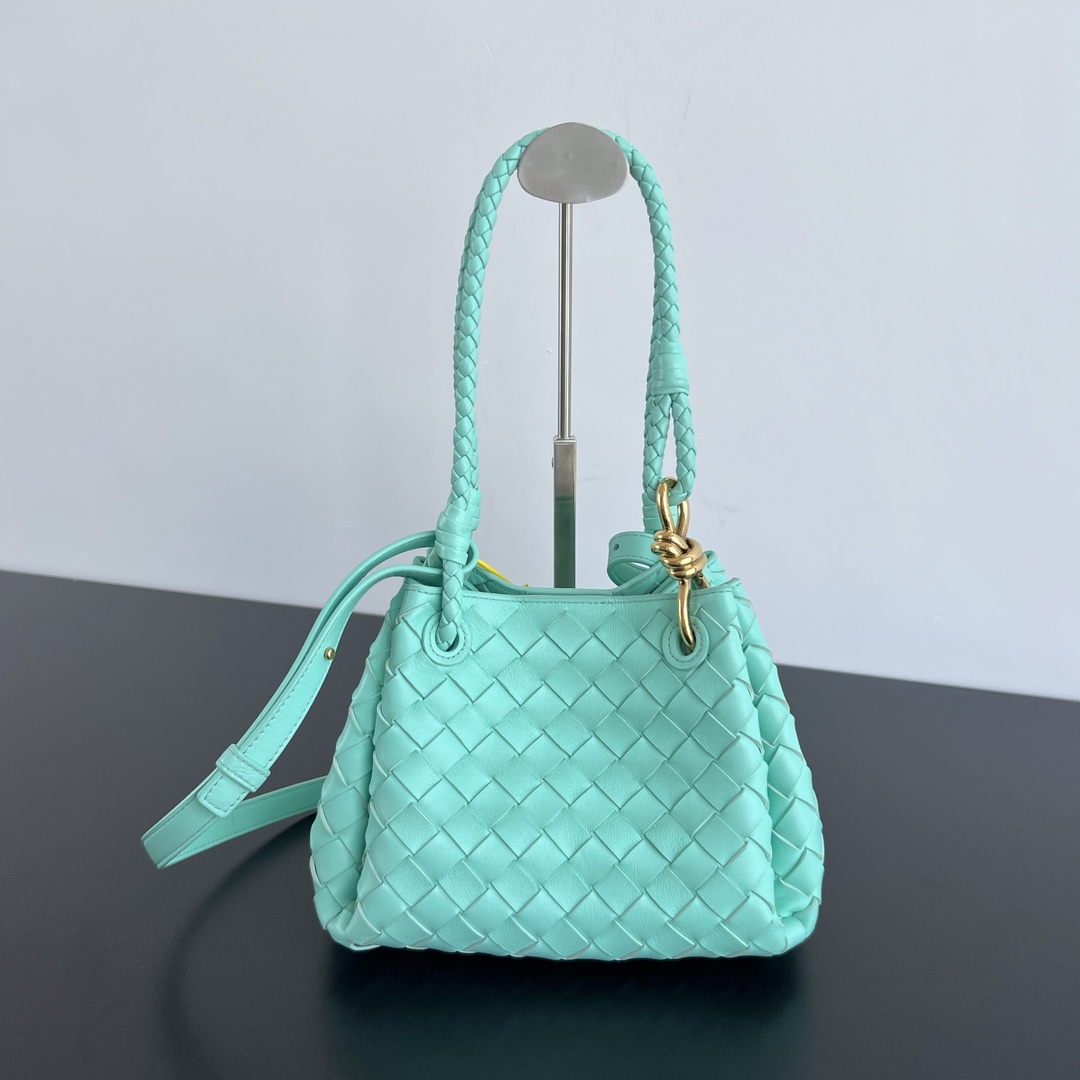 Small Parachute Intrecciato Leather Shoulder Bag Green Oasis